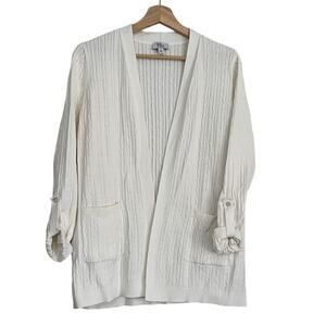 Kim Rogers 100% Cotton White Cardigan Petite Large